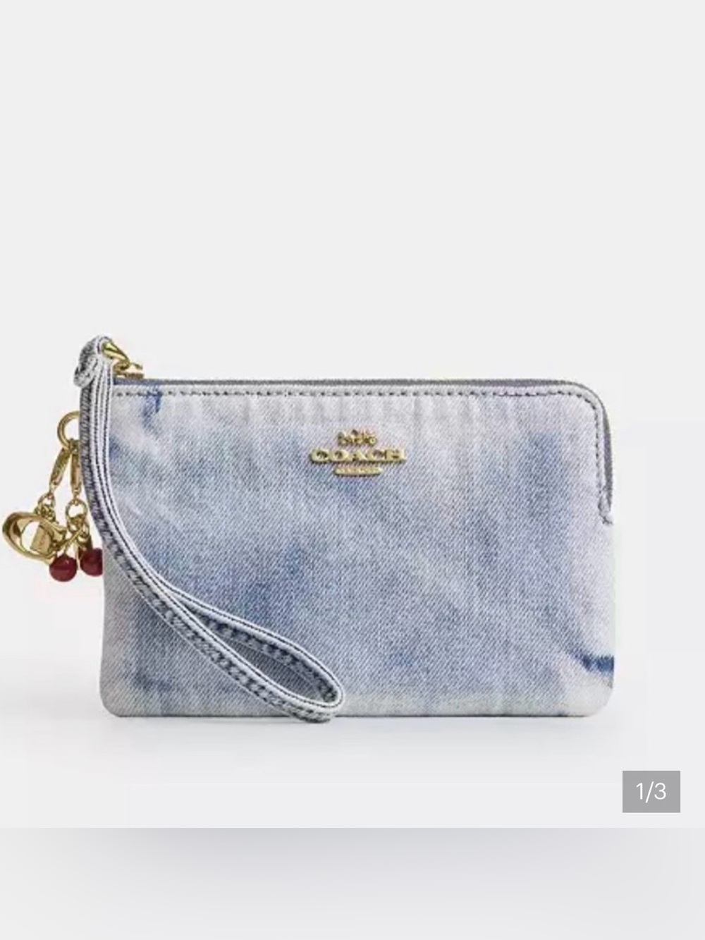 COACH Light Blue Denim Wristlet with Gold Logo
